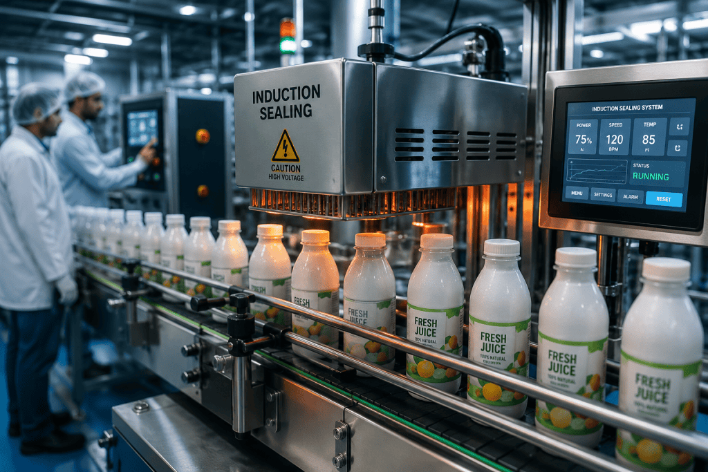 Beverage bottling line in action