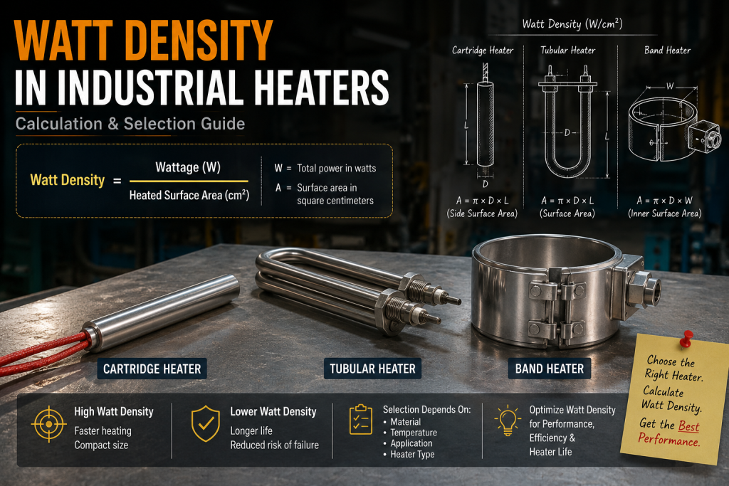 Watt density calculation and selection for industrial heaters